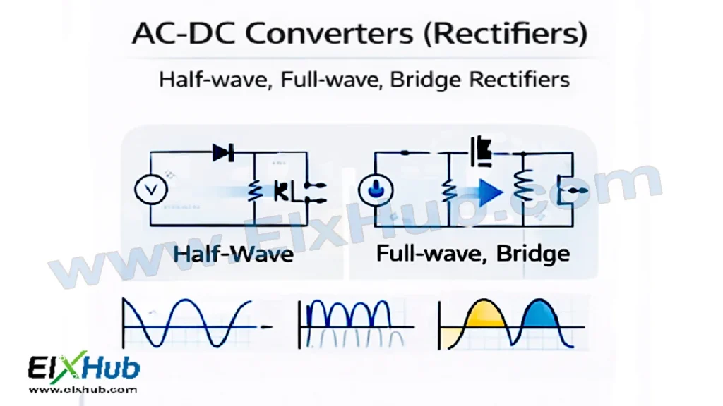 AC-DC Converters (Rectifiers) – Half-wave, Full-wave, Bridge Rectifiers